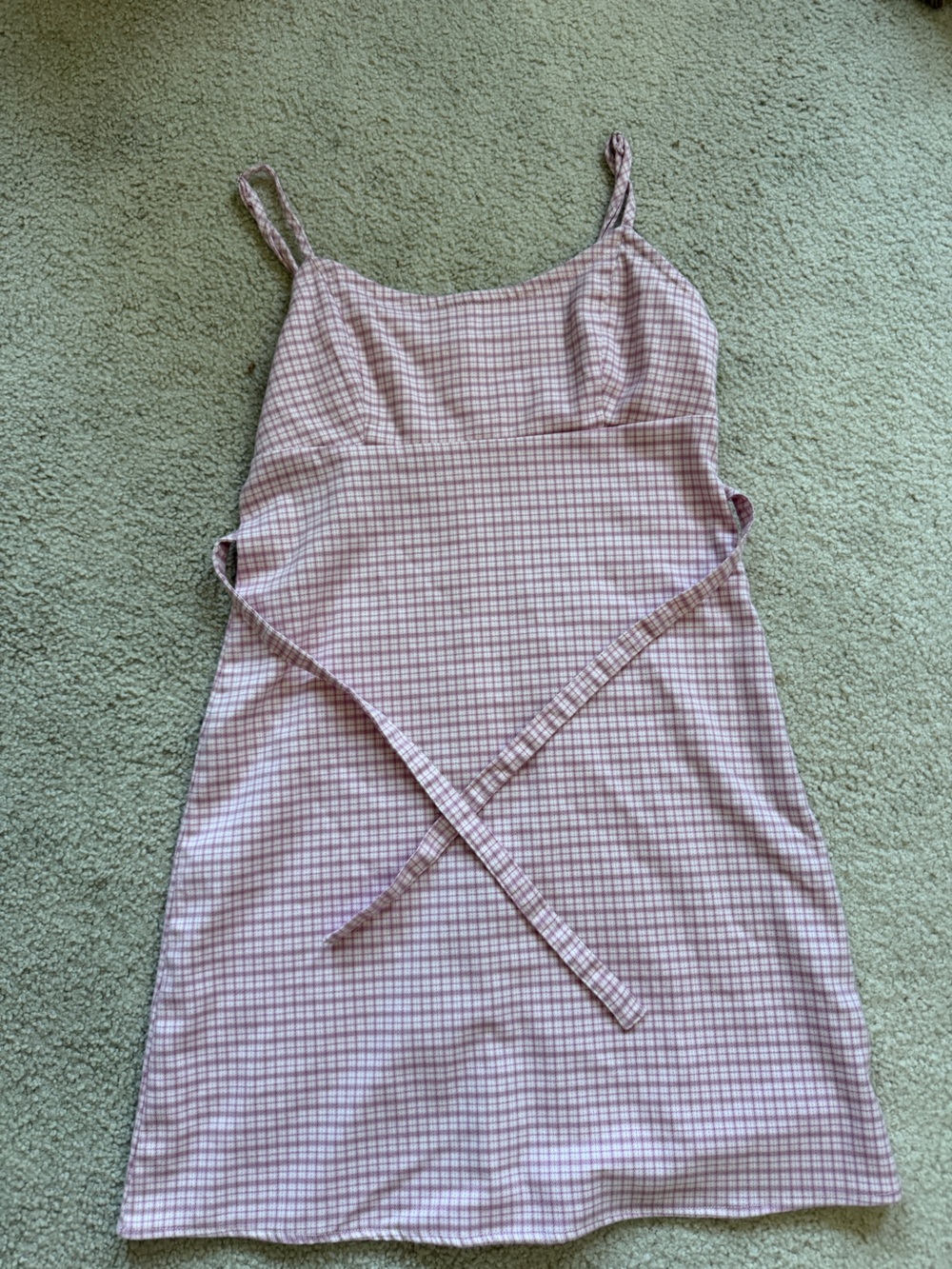 John Galt Brandy Melville Pink Gingham Cami Mini Dress - Tie Straps